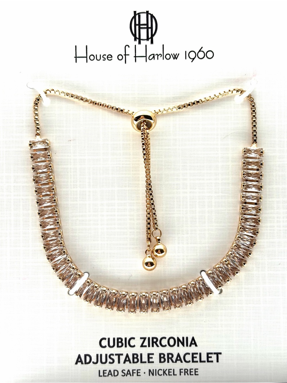 House of Harlow 1960 Cubic Zirconia Adjustable Gold Bracelet NWT